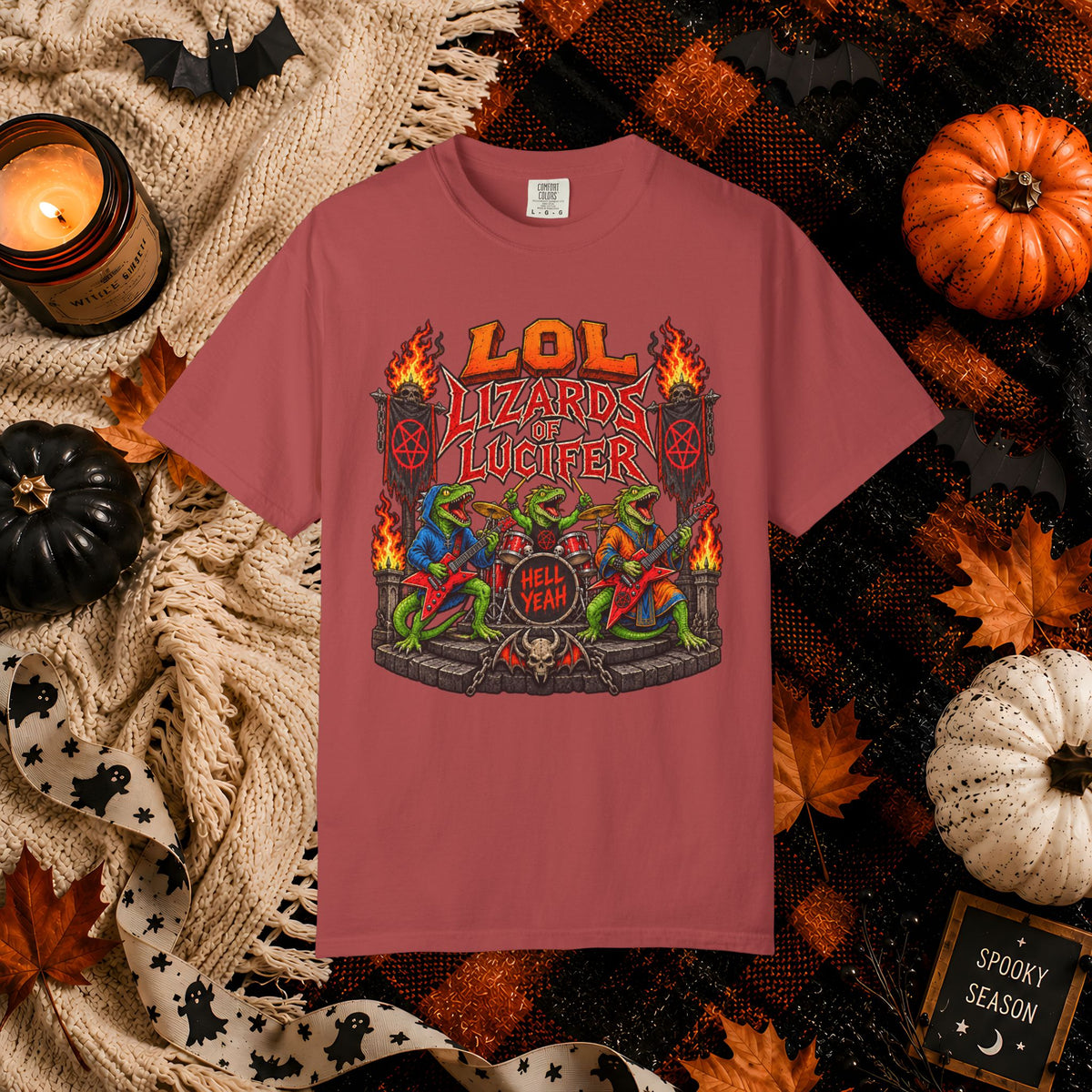 Lol Lizards Lucifer Graphic T-Shirt — Retro Heavy Metal Halloween Tee