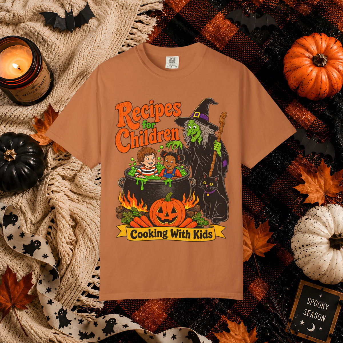 Halloween Kids Cooking T-Shirt — "Recipes for Children: Cooking With Kids" Witch Cauldron Design