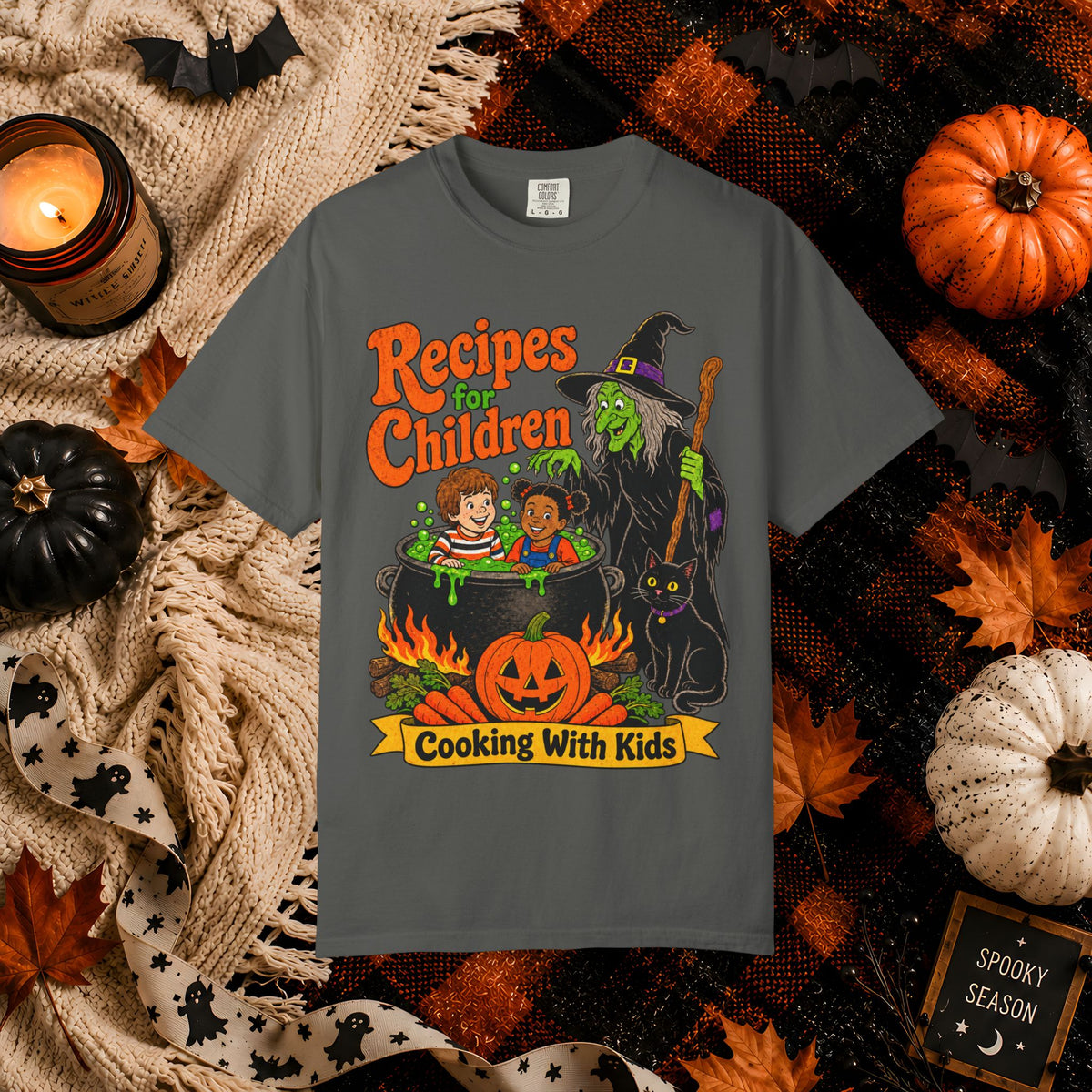 Halloween Kids Cooking T-Shirt — "Recipes for Children: Cooking With Kids" Witch Cauldron Design