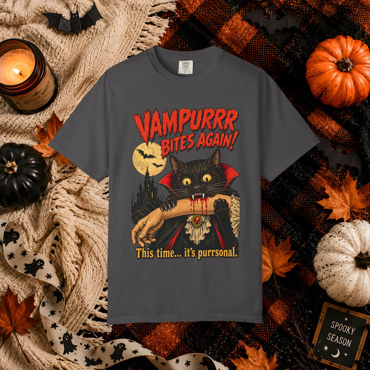 Vampurrr Bites Again! Cat Vampire Halloween T-Shirt — “This time... it's purrsonal.”