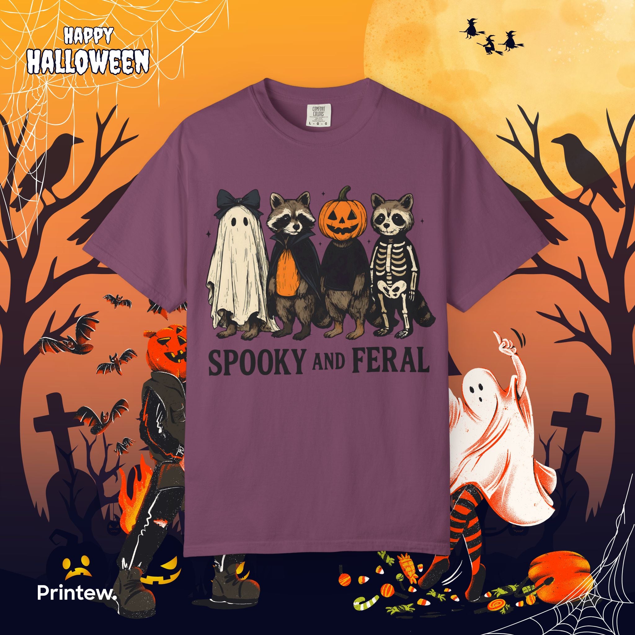 Spooky and Feral Halloween Raccoon T-Shirt