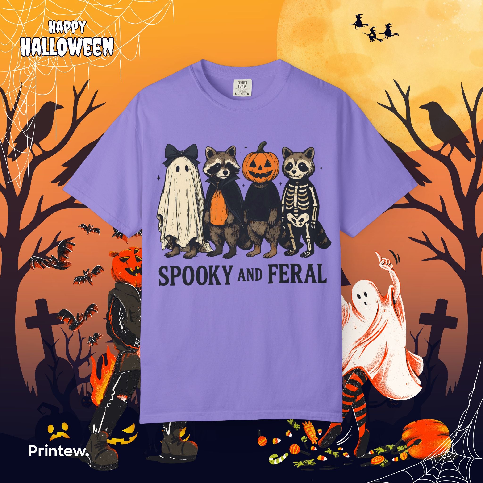 Spooky and Feral Halloween Raccoon T-Shirt