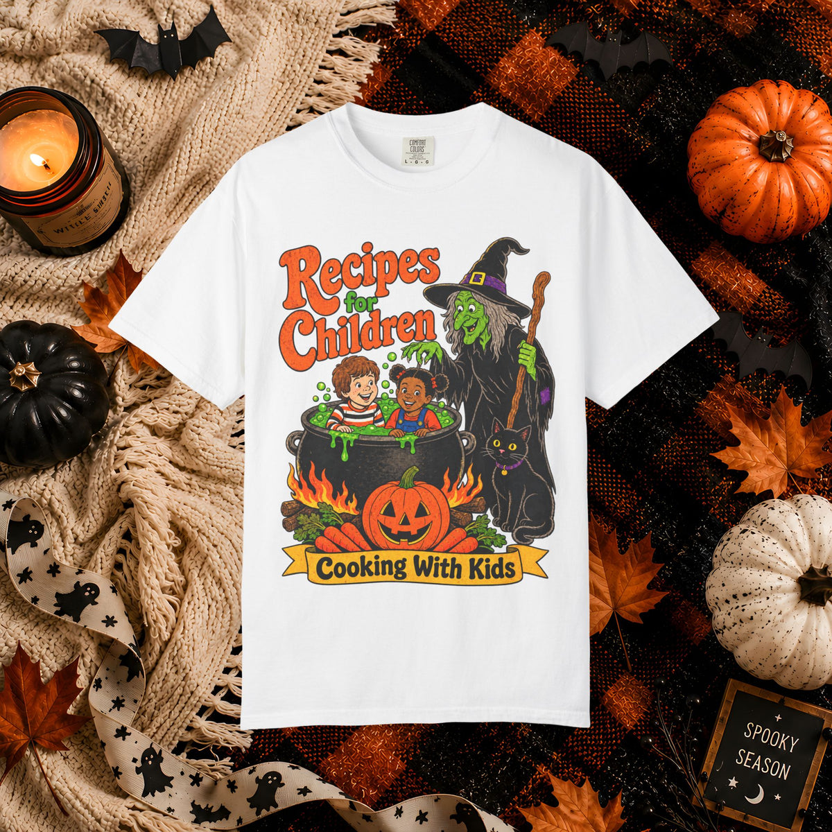 Halloween Kids Cooking T-Shirt — "Recipes for Children: Cooking With Kids" Witch Cauldron Design