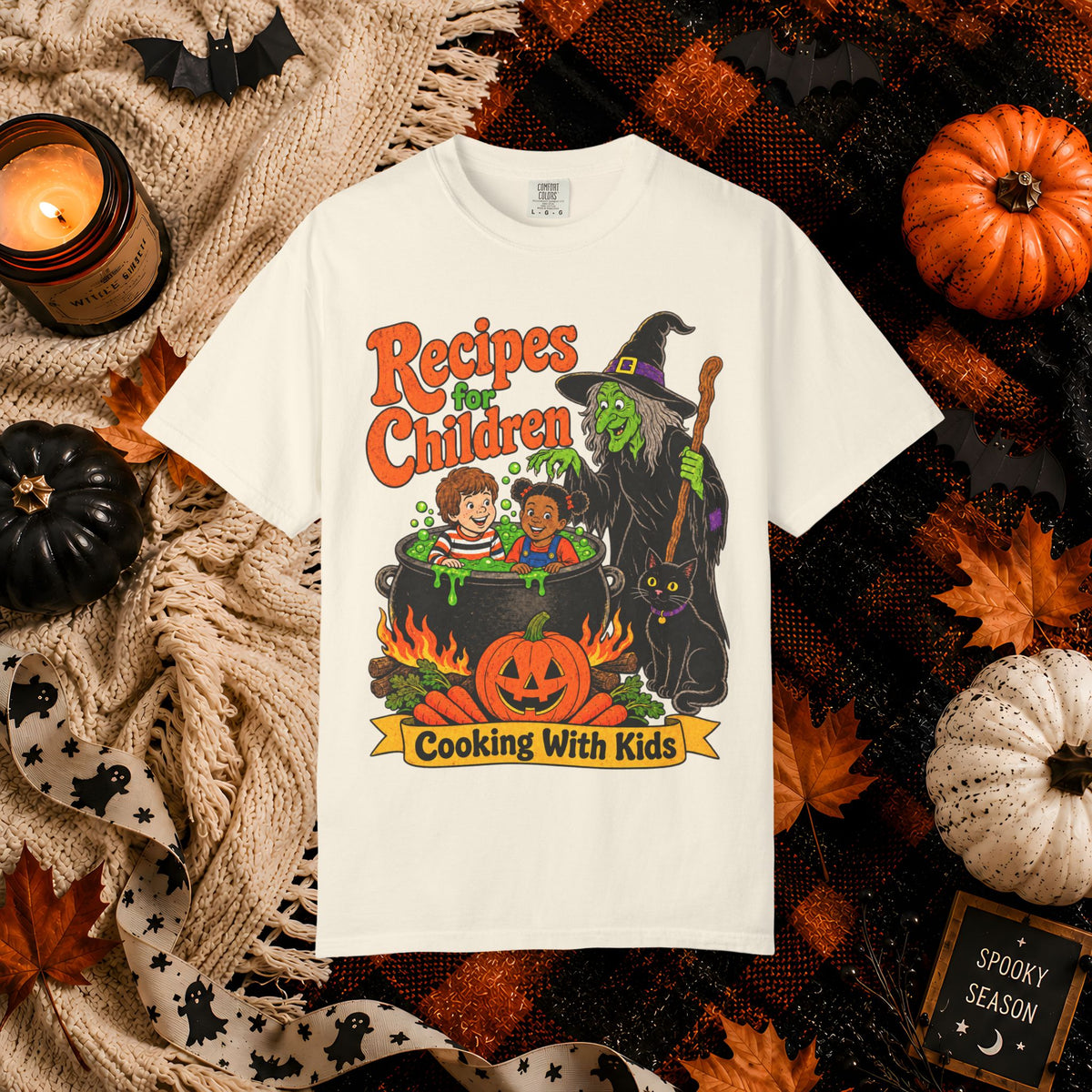 Halloween Kids Cooking T-Shirt — "Recipes for Children: Cooking With Kids" Witch Cauldron Design