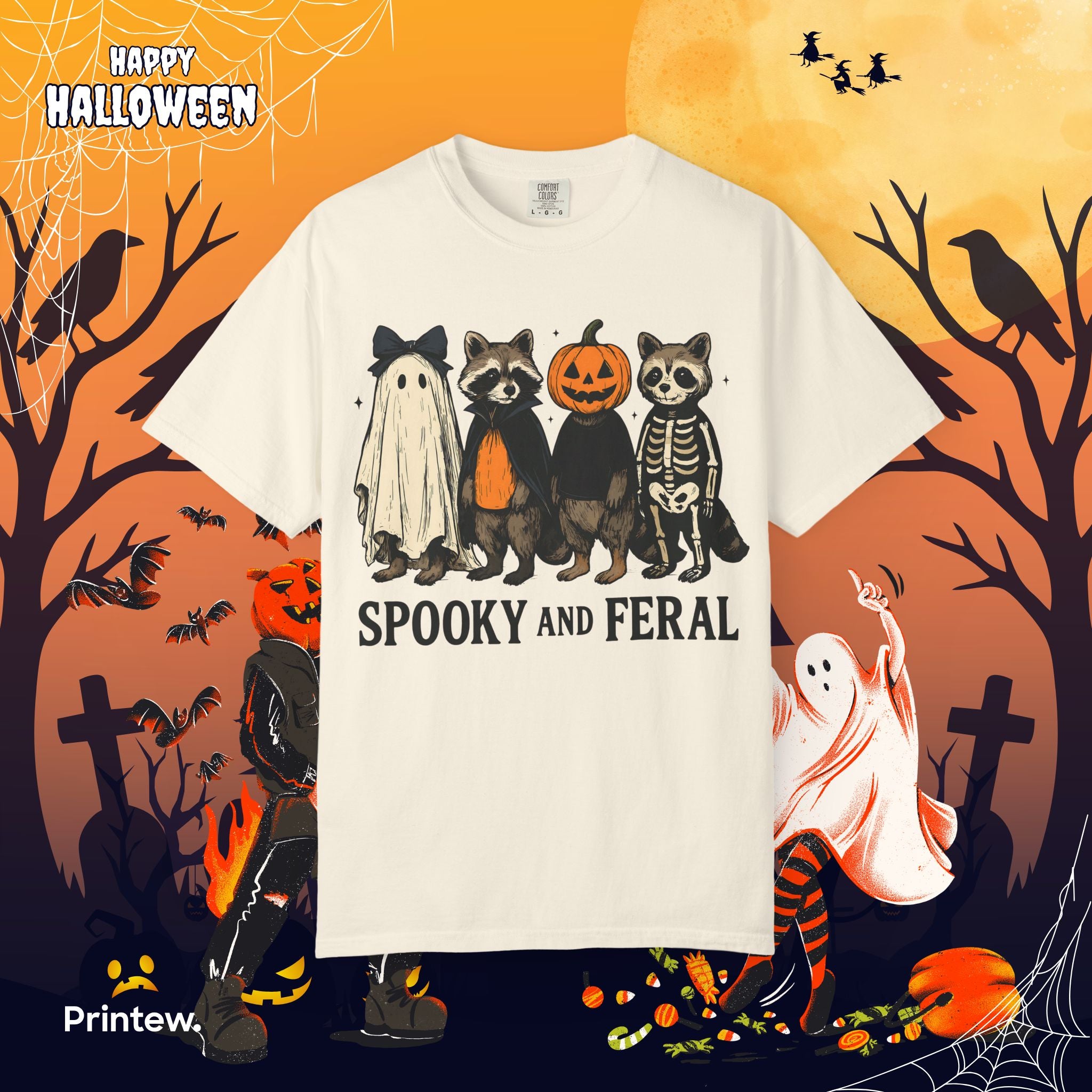 Spooky and Feral Halloween Raccoon T-Shirt