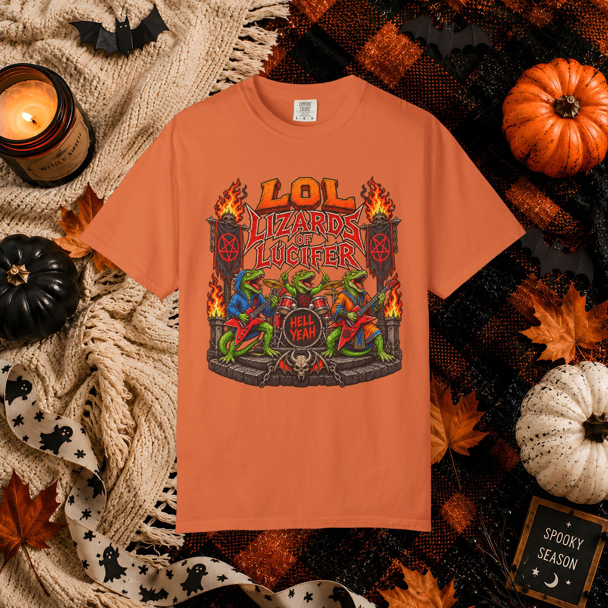Lol Lizards Lucifer Graphic T-Shirt — Retro Heavy Metal Halloween Tee