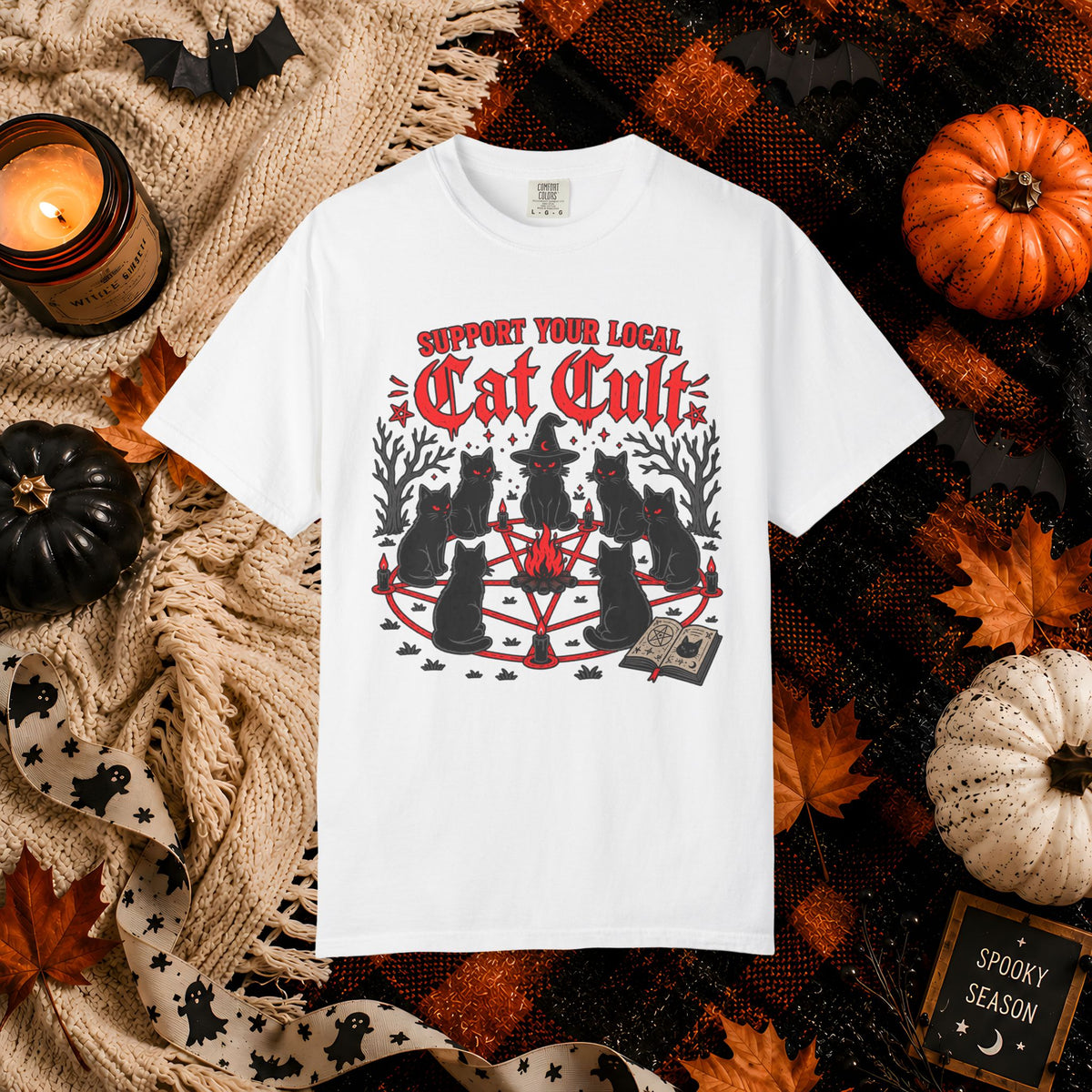 Support Your Local Cat Cult T-Shirt — Funny Witchy Halloween Cat Shirt