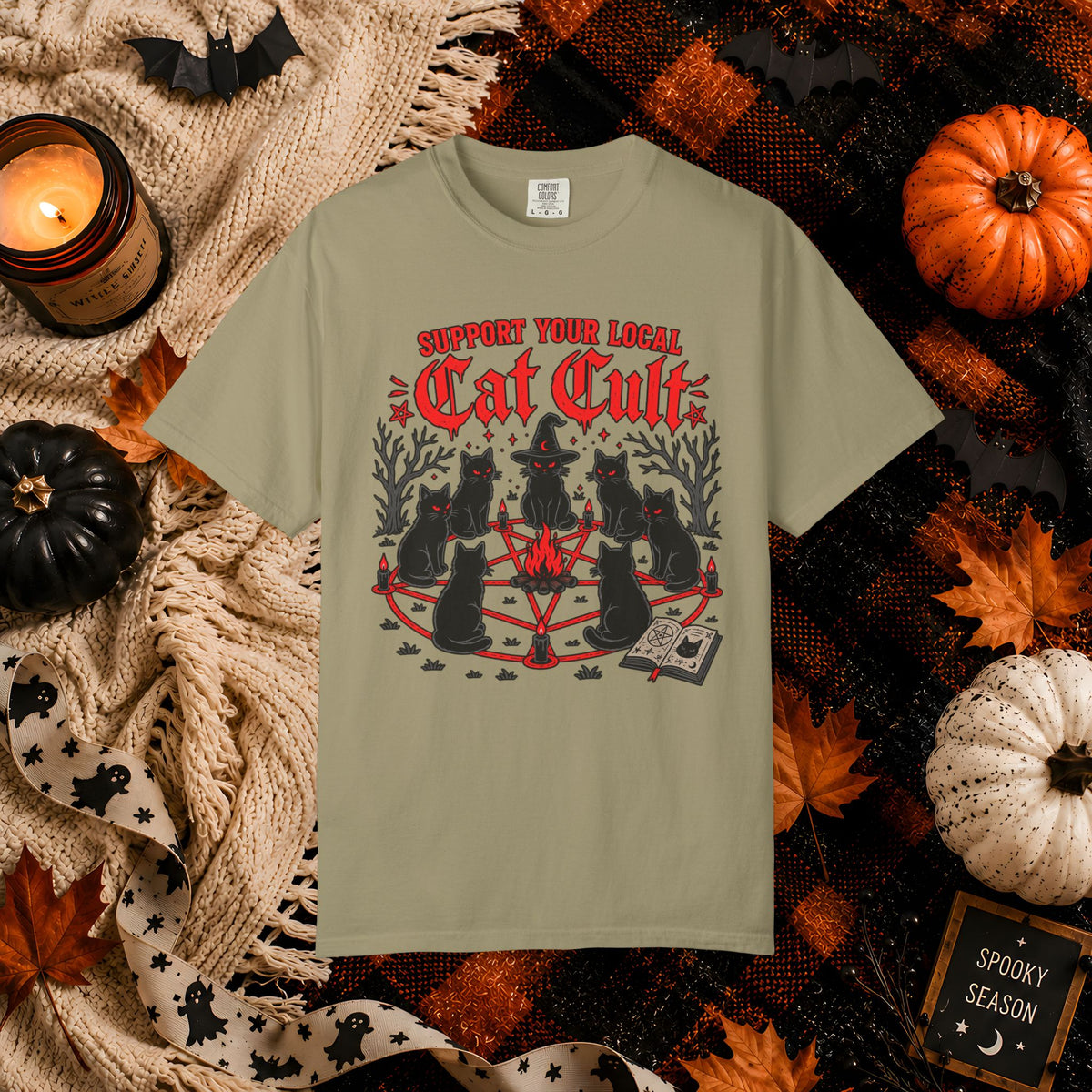 Support Your Local Cat Cult T-Shirt — Funny Witchy Halloween Cat Shirt