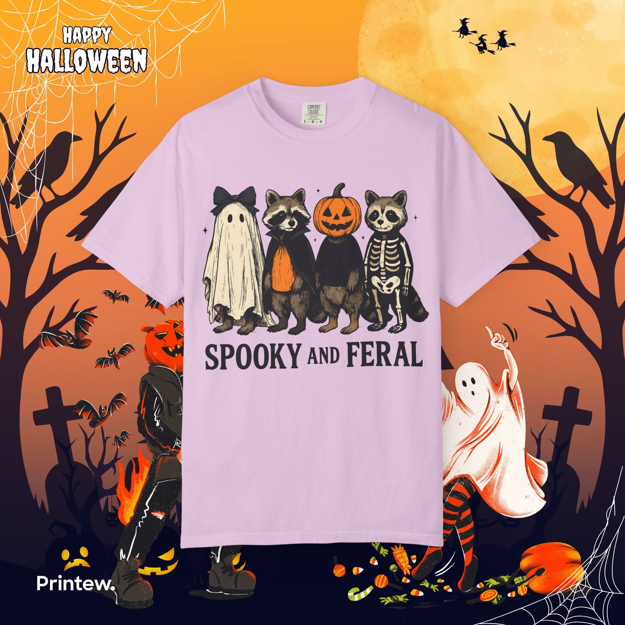 Spooky and Feral Halloween Raccoon T-Shirt