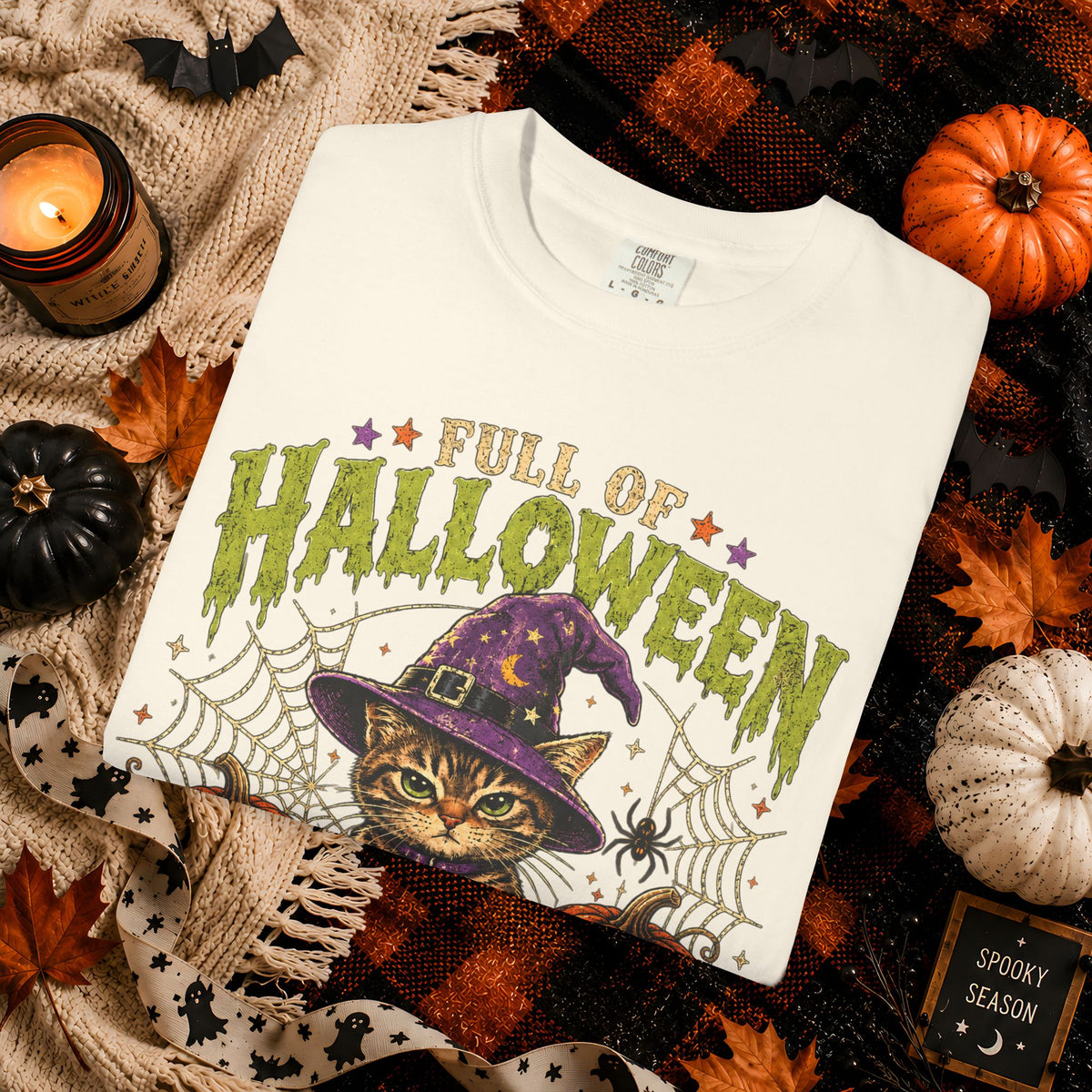 Halloween Cat T-Shirt — "Full of Halloween, Spirit and Female Rage" Pumpkin Witch Tee