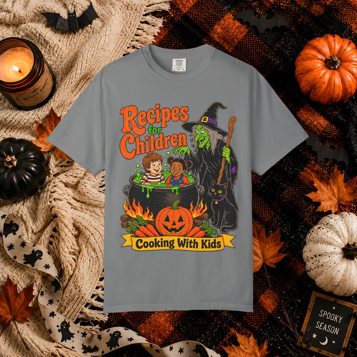 Halloween Kids Cooking T-Shirt — "Recipes for Children: Cooking With Kids" Witch Cauldron Design