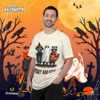 Spooky and Feral Halloween T-Shirt — Raccoon Ghost Pumpkin Costume Tee