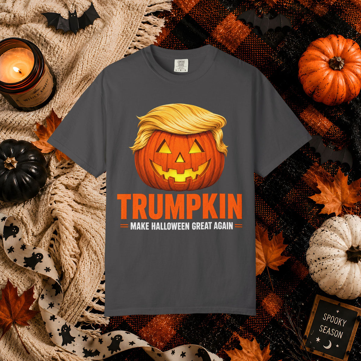 Trumpkin Halloween T-Shirt — Jack-O'-Lantern with Signature Hair