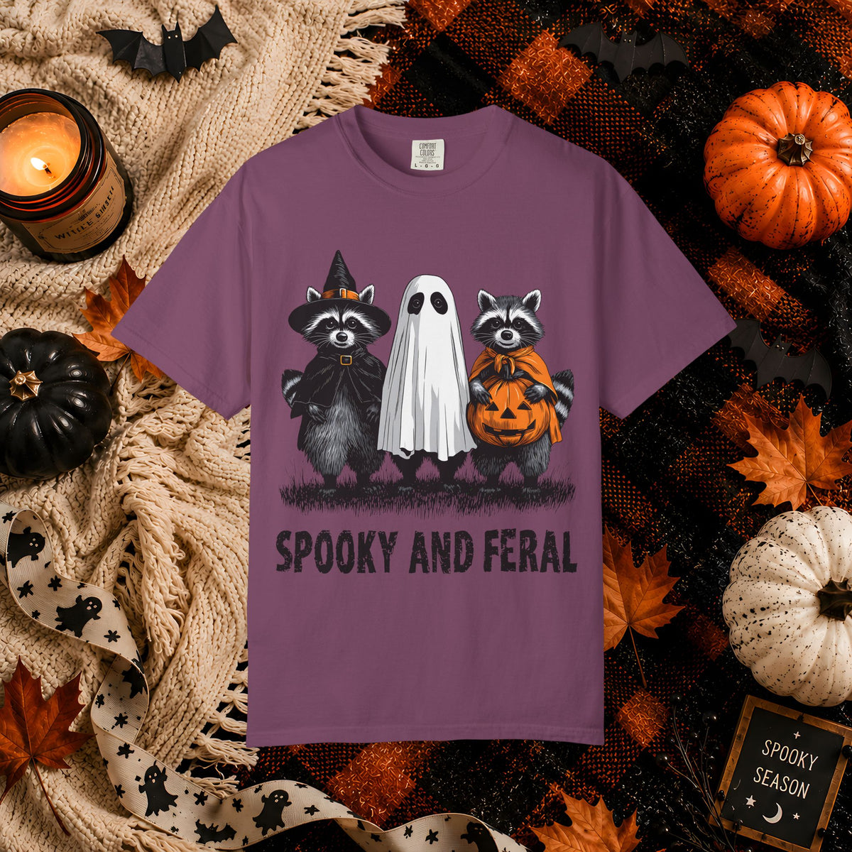 Spooky and Feral Halloween T-Shirt — Raccoon Ghost Pumpkin Costume Tee