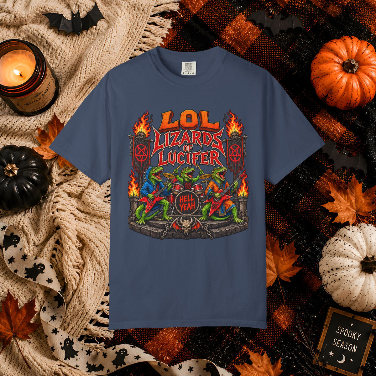 Lol Lizards Lucifer Graphic T-Shirt — Retro Heavy Metal Halloween Tee