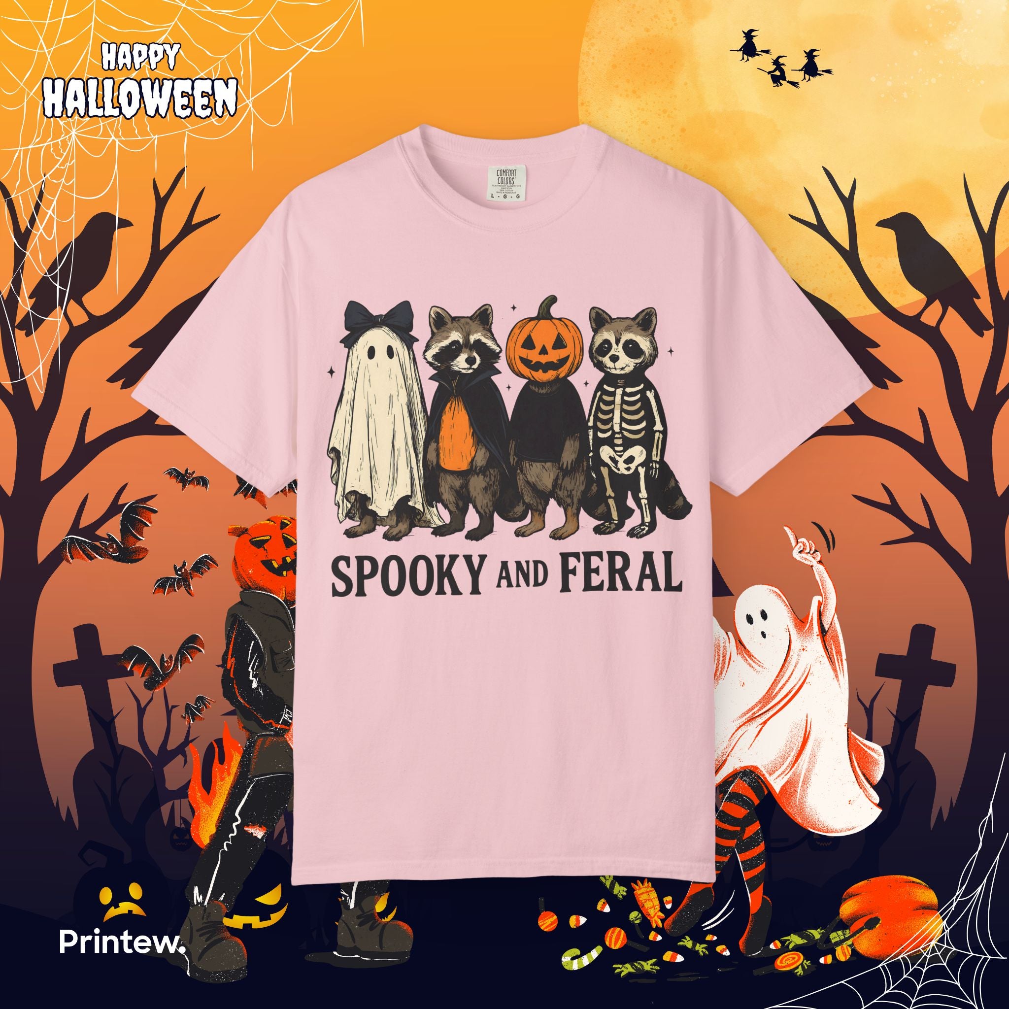 Spooky and Feral Halloween Raccoon T-Shirt