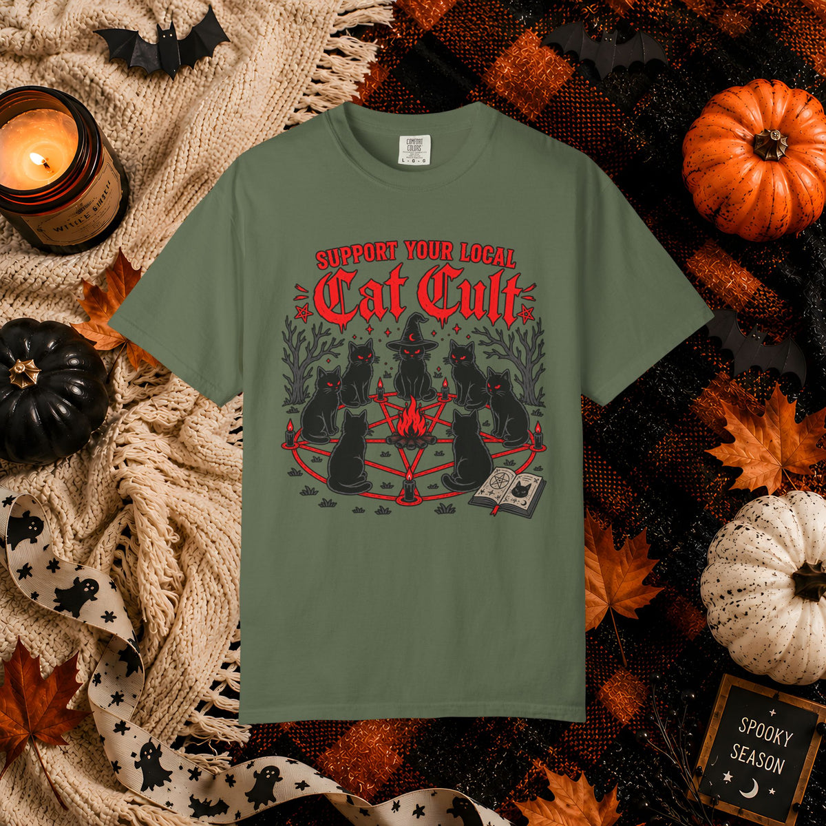 Support Your Local Cat Cult T-Shirt — Funny Witchy Halloween Cat Shirt