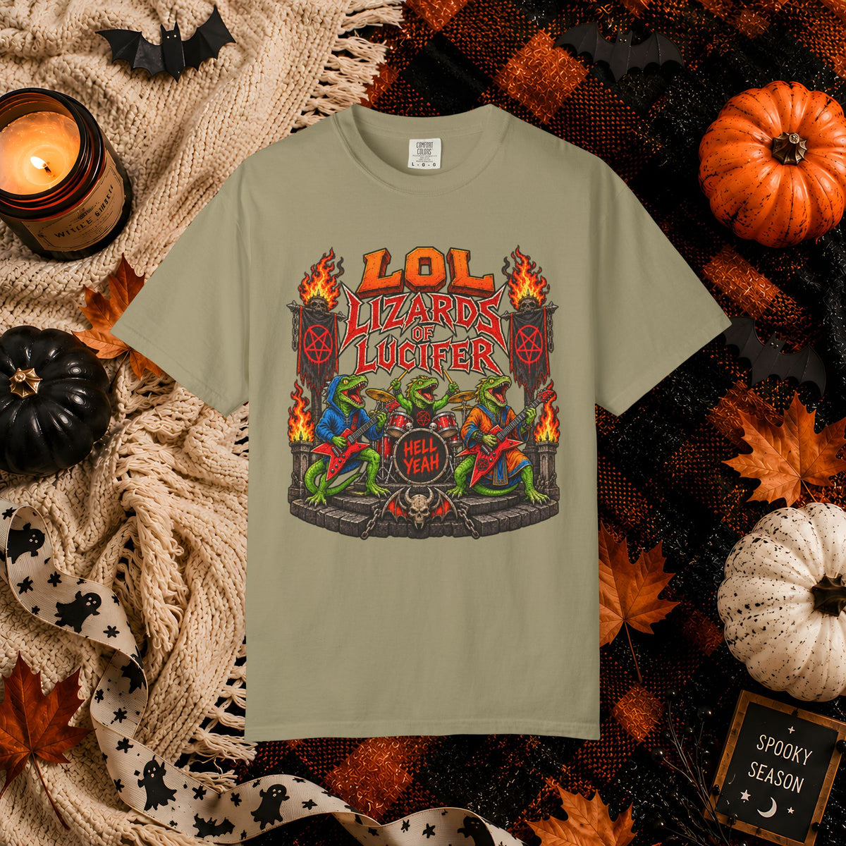 Lol Lizards Lucifer Graphic T-Shirt — Retro Heavy Metal Halloween Tee