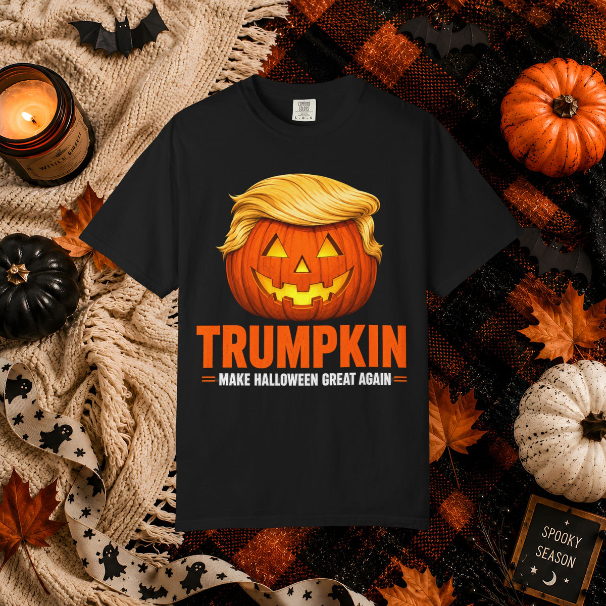 Trumpkin Halloween T-Shirt — Jack-O'-Lantern with Signature Hair