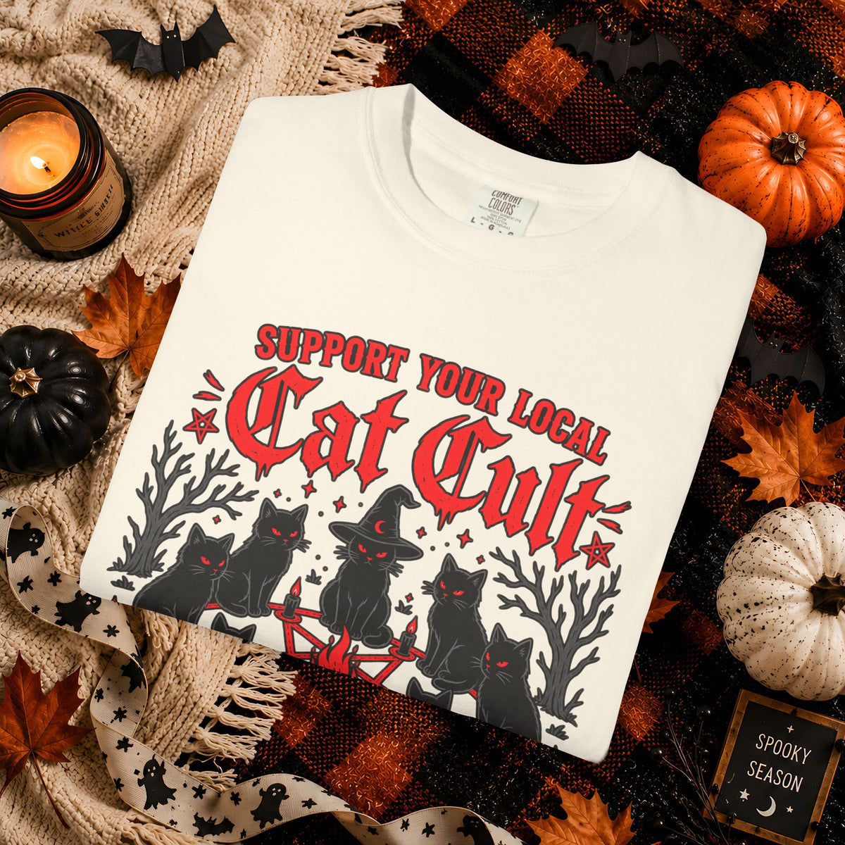 Support Your Local Cat Cult T-Shirt — Funny Witchy Halloween Cat Shirt
