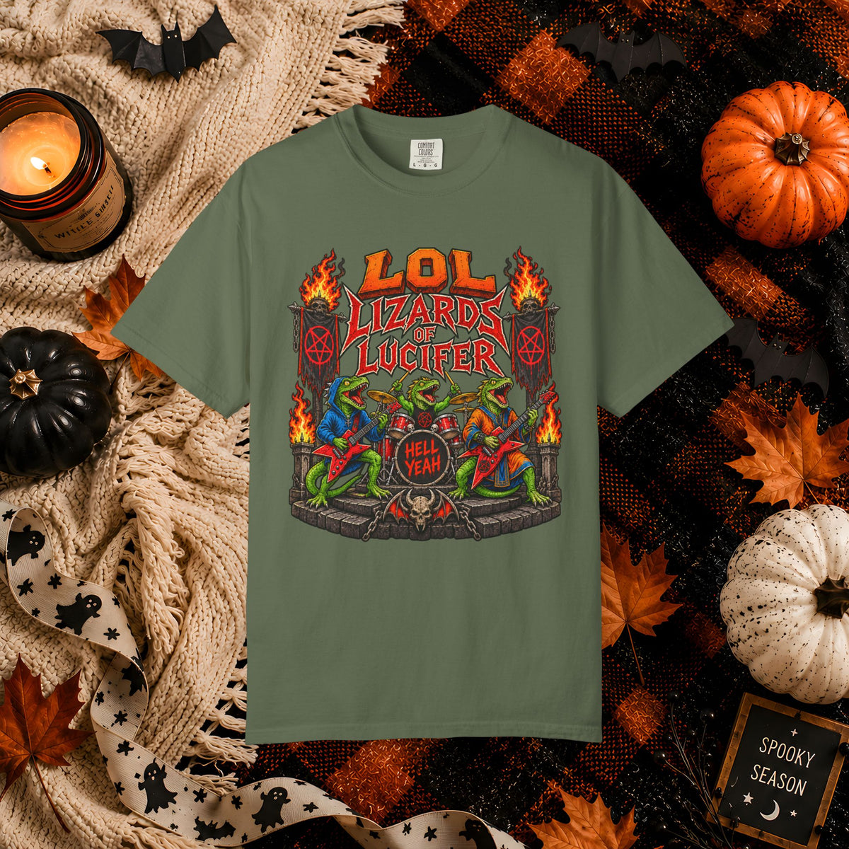 Lol Lizards Lucifer Graphic T-Shirt — Retro Heavy Metal Halloween Tee