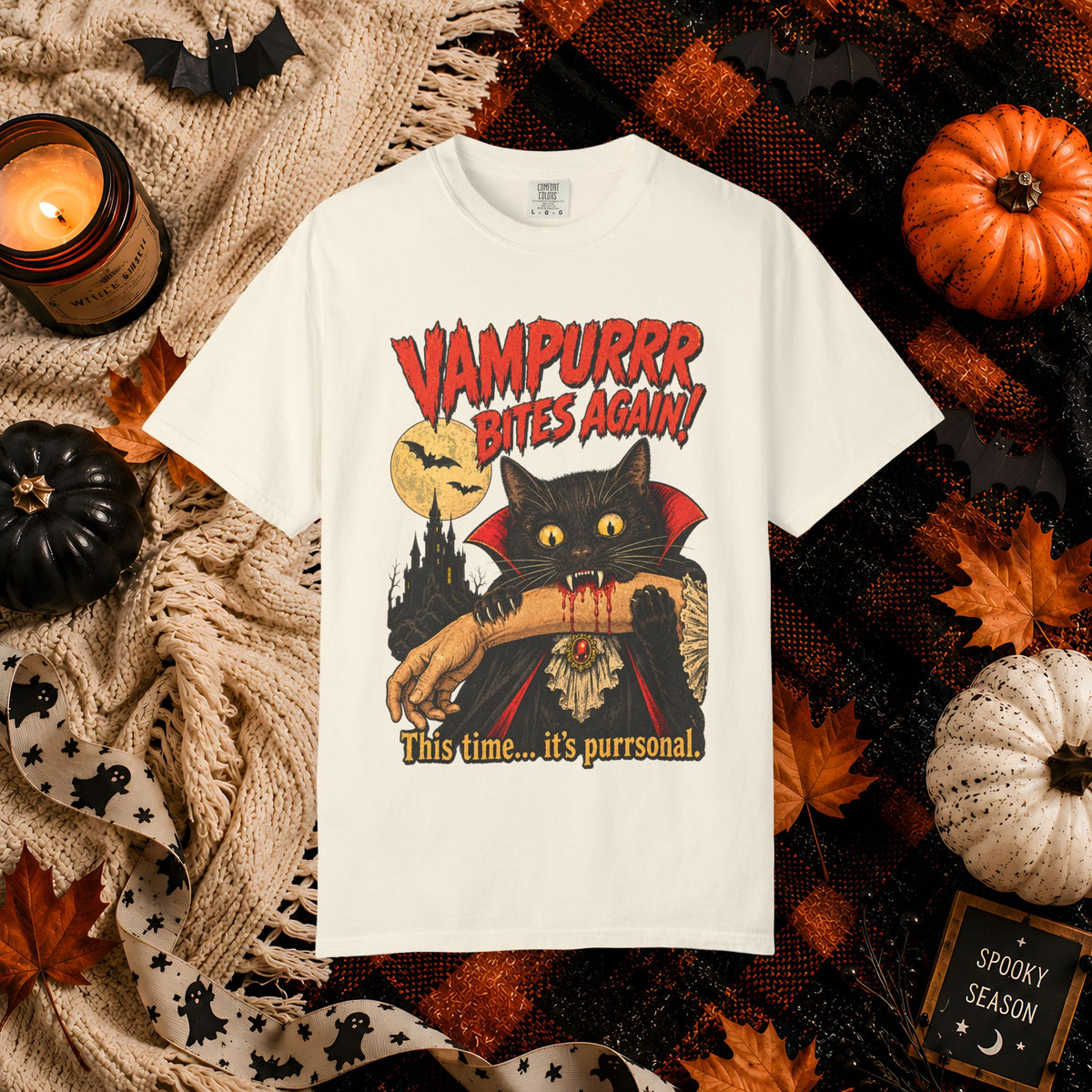 Vampurrr Bites Again! Cat Vampire Halloween T-Shirt — “This time... it's purrsonal.”