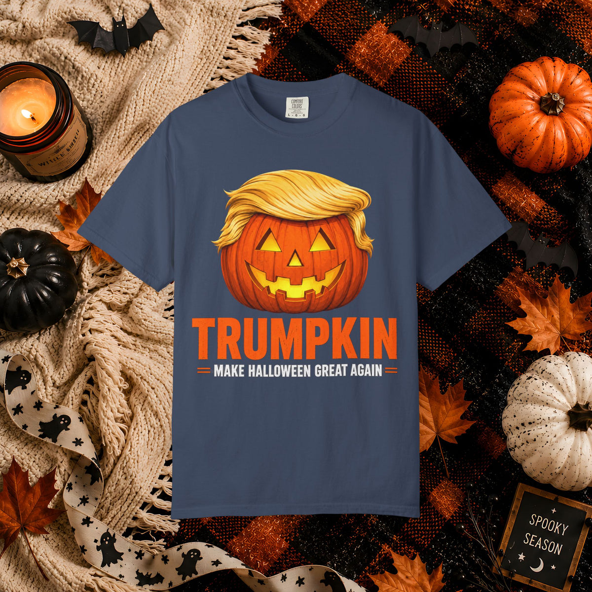 Trumpkin Halloween T-Shirt — Jack-O'-Lantern with Signature Hair