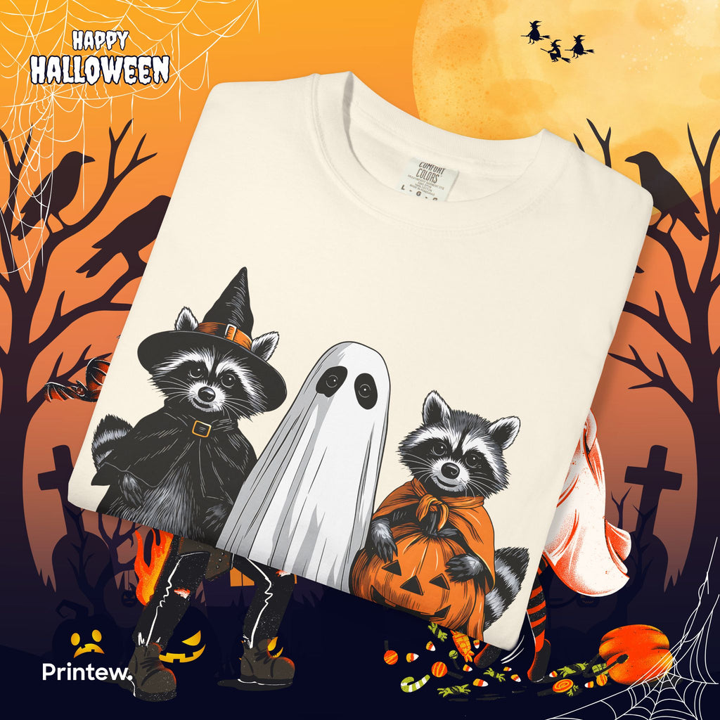 Spooky and Feral Halloween T-Shirt — Raccoon Ghost Pumpkin Costume Tee