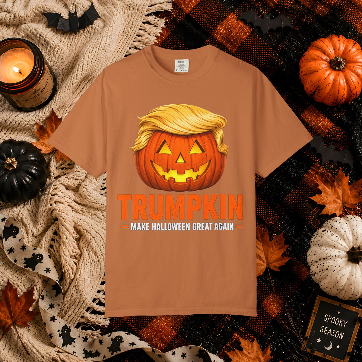Trumpkin Halloween T-Shirt — Jack-O'-Lantern with Signature Hair
