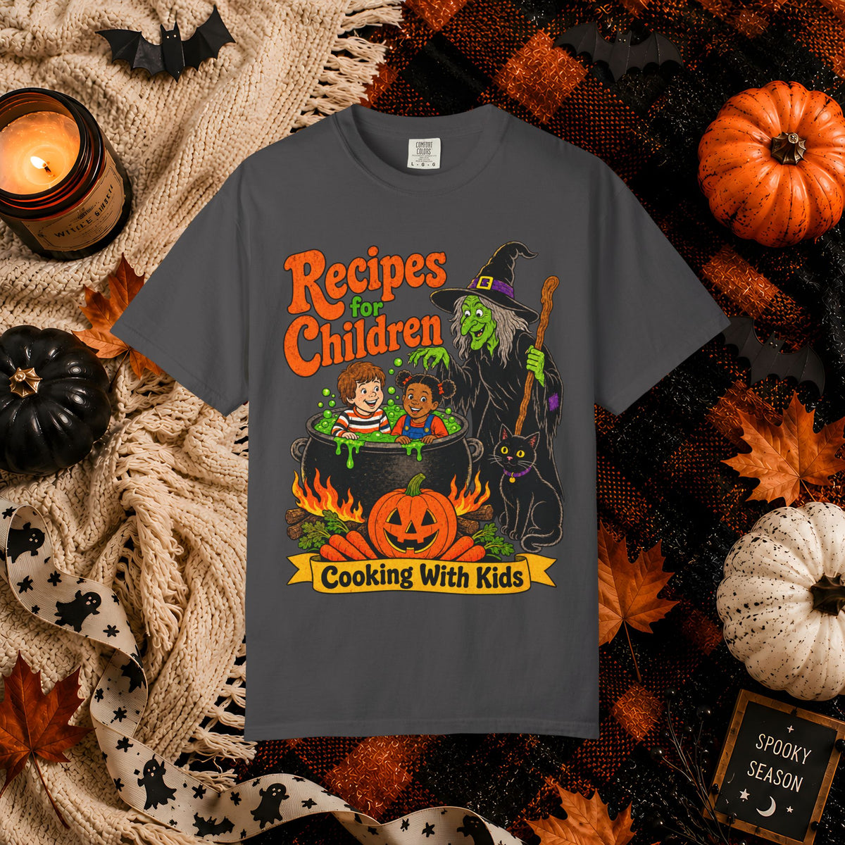 Halloween Kids Cooking T-Shirt — "Recipes for Children: Cooking With Kids" Witch Cauldron Design