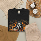 Halloween Ghost Face Pumpkin T-Shirt - Cozy Fall Horror Graphic Tee