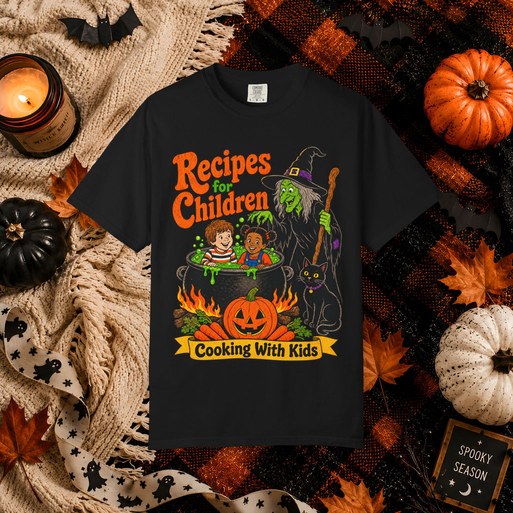 Halloween Kids Cooking T-Shirt — "Recipes for Children: Cooking With Kids" Witch Cauldron Design