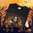 Halloween Ghost Face Pumpkin T-Shirt - Cozy Fall Horror Graphic Tee