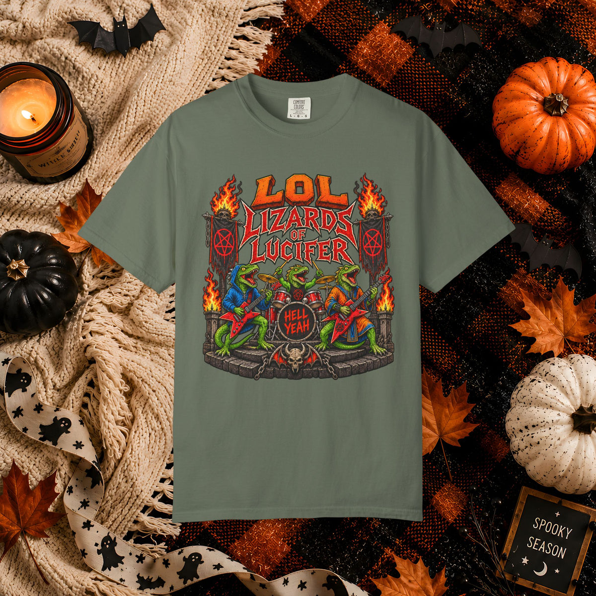 Lol Lizards Lucifer Graphic T-Shirt — Retro Heavy Metal Halloween Tee