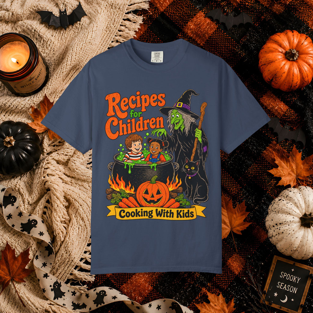 Halloween Kids Cooking T-Shirt — "Recipes for Children: Cooking With Kids" Witch Cauldron Design