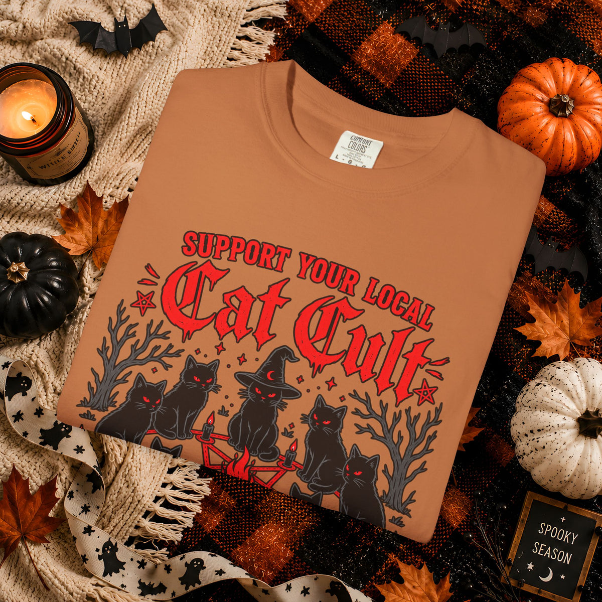 Support Your Local Cat Cult T-Shirt — Funny Witchy Halloween Cat Shirt