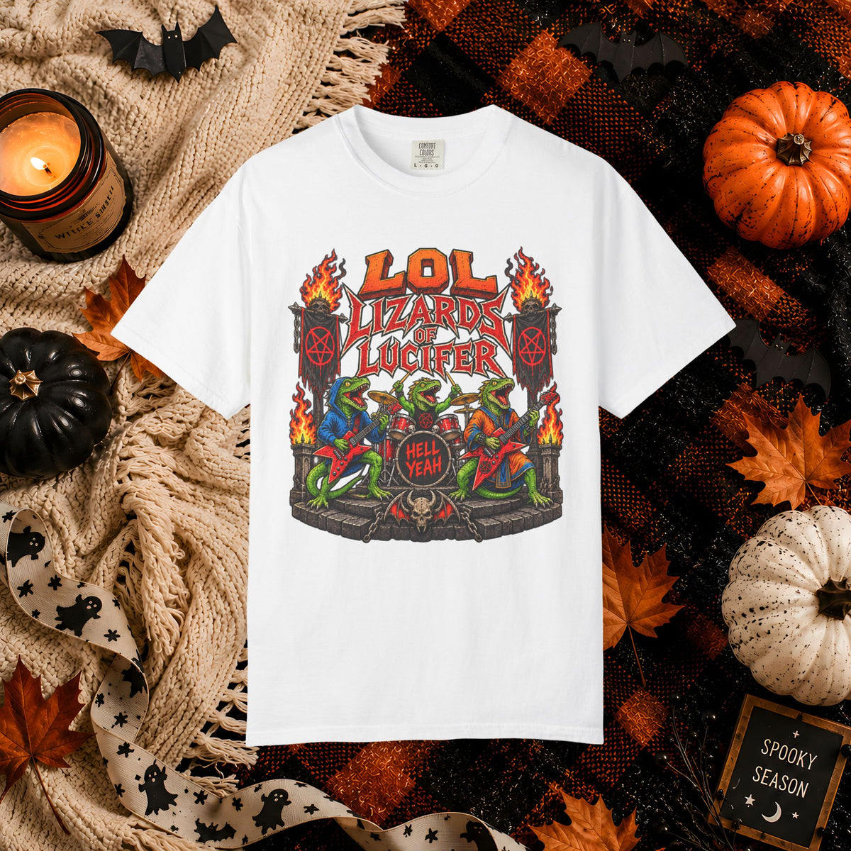 Lol Lizards Lucifer Graphic T-Shirt — Retro Heavy Metal Halloween Tee