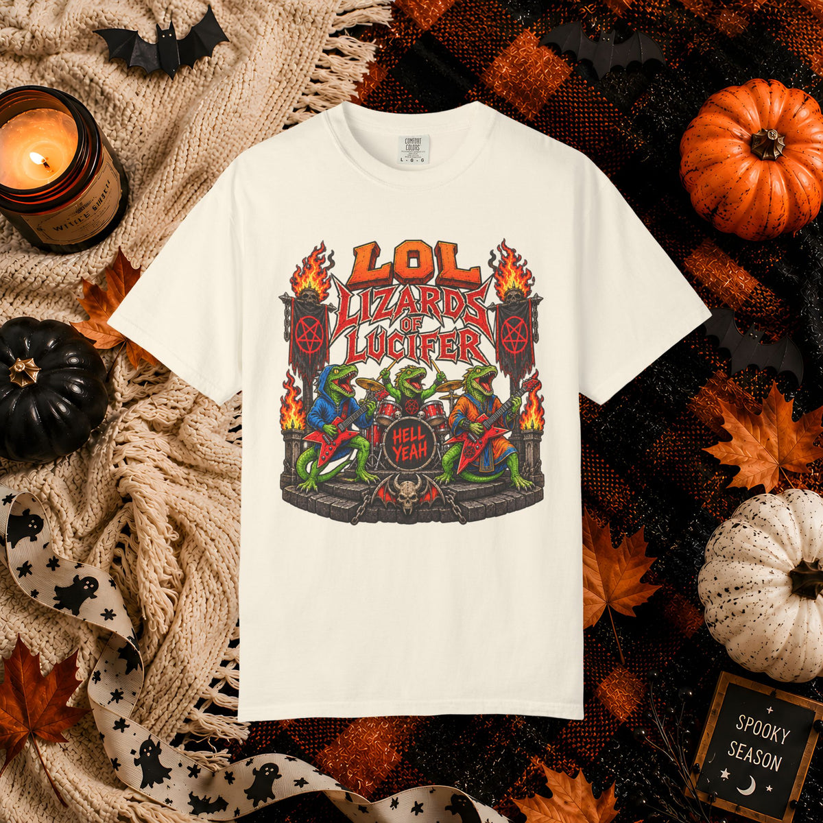 Lol Lizards Lucifer Graphic T-Shirt — Retro Heavy Metal Halloween Tee