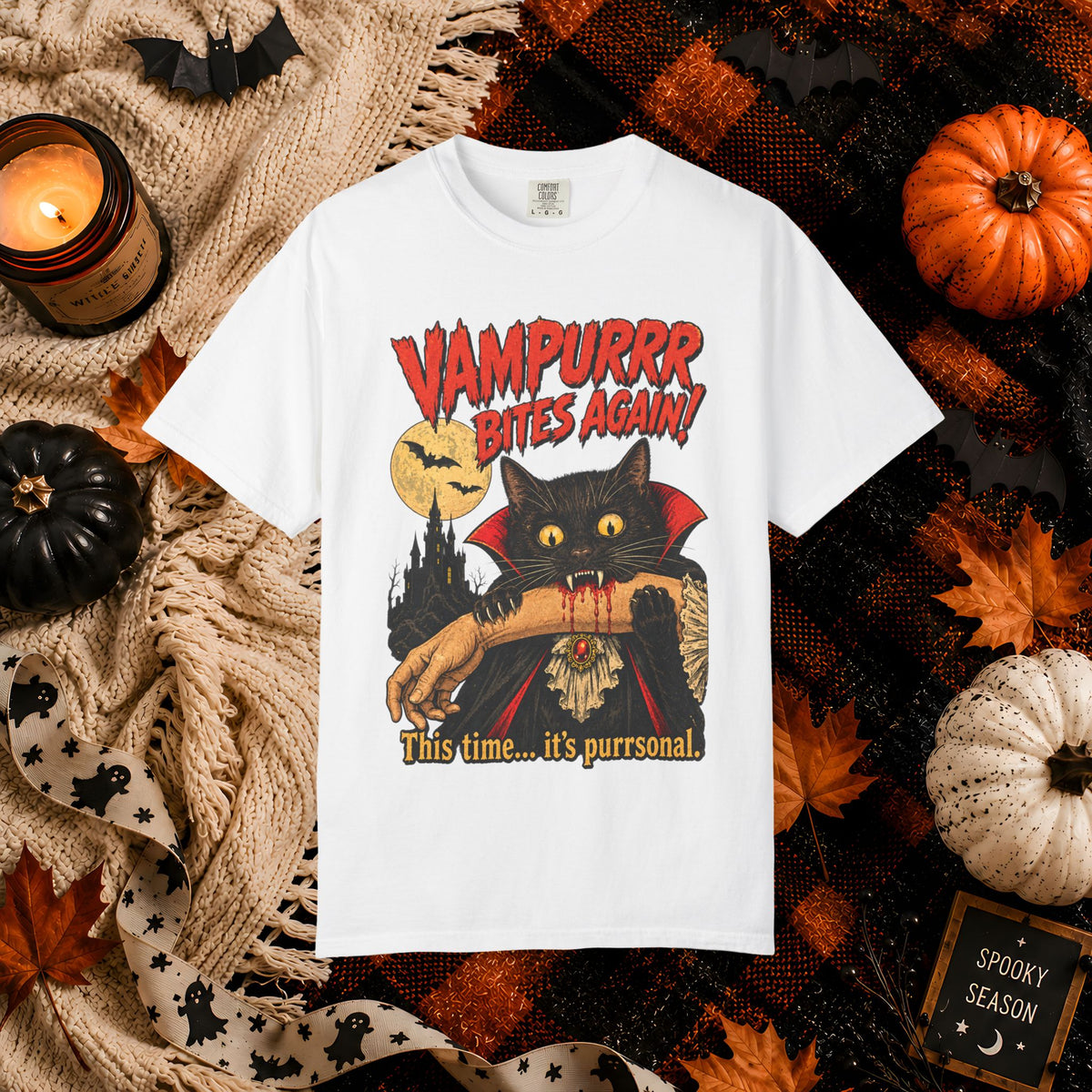Vampurrr Bites Again! Cat Vampire Halloween T-Shirt — “This time... it's purrsonal.”