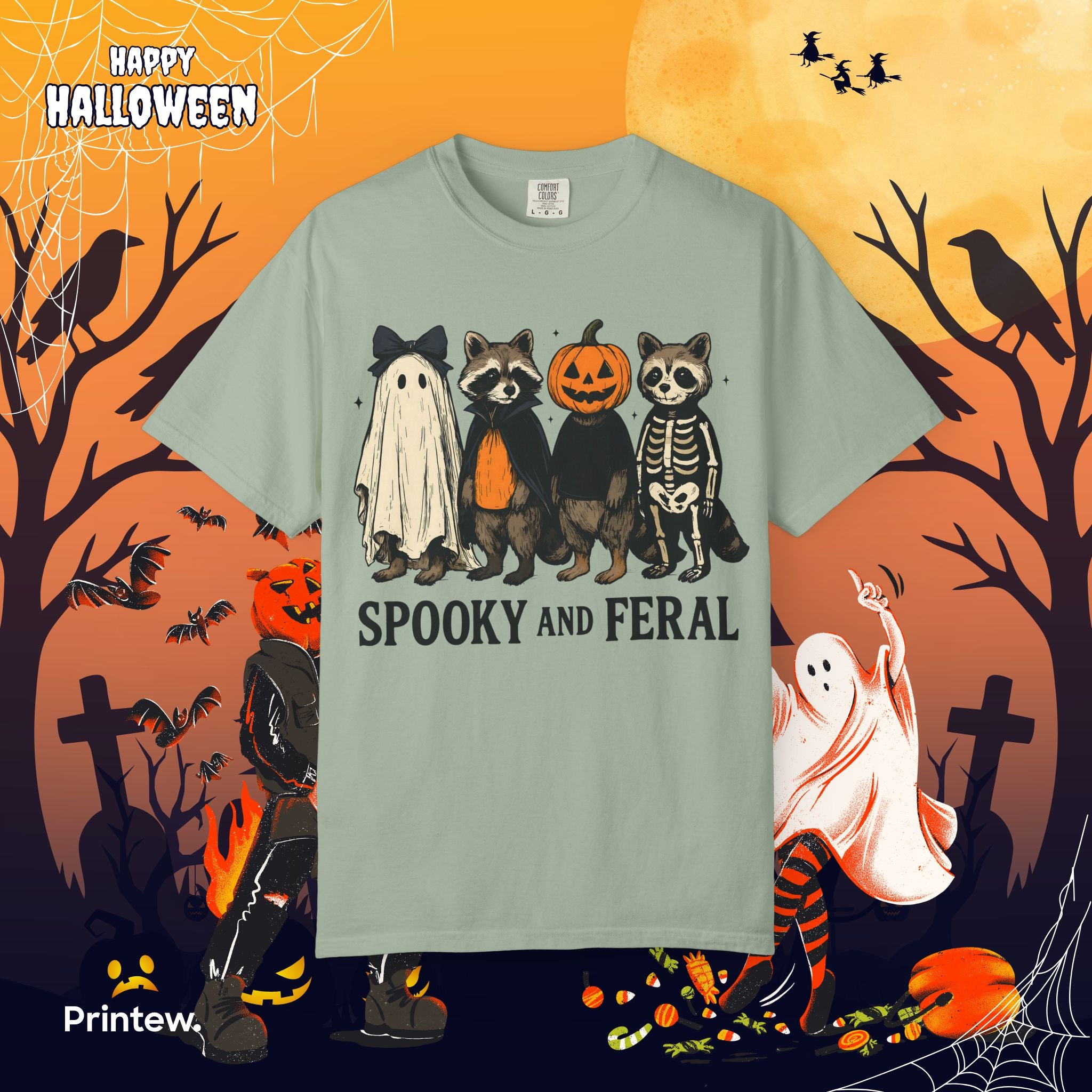 Spooky and Feral Halloween Raccoon T-Shirt