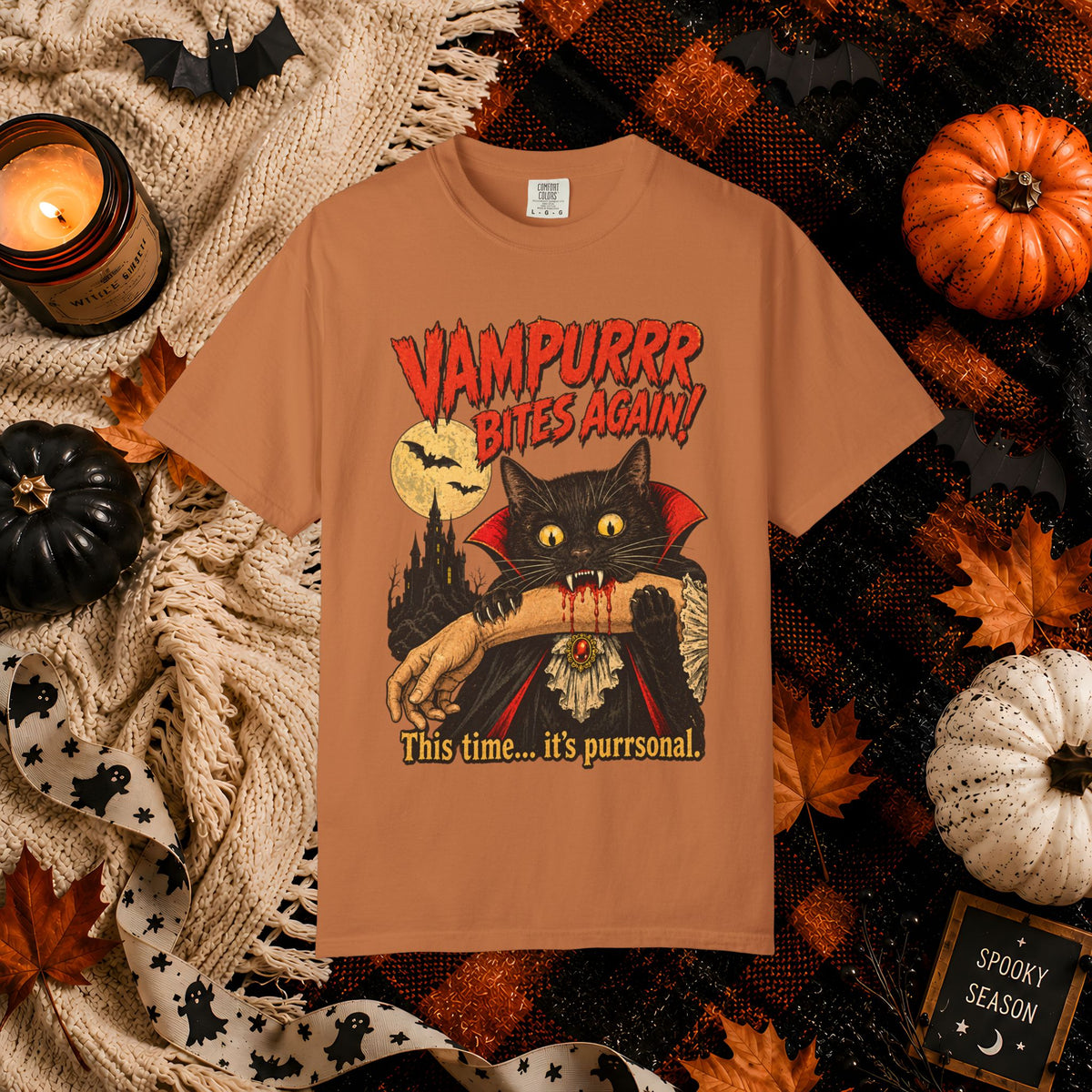 Vampurrr Bites Again! Cat Vampire Halloween T-Shirt — “This time... it's purrsonal.”