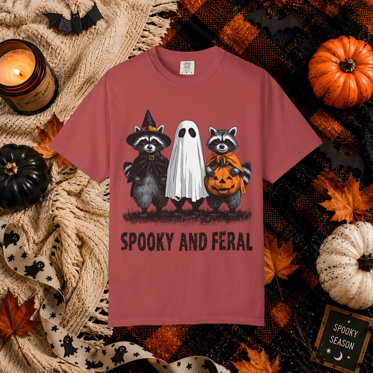 Spooky and Feral Halloween T-Shirt — Raccoon Ghost Pumpkin Costume Tee