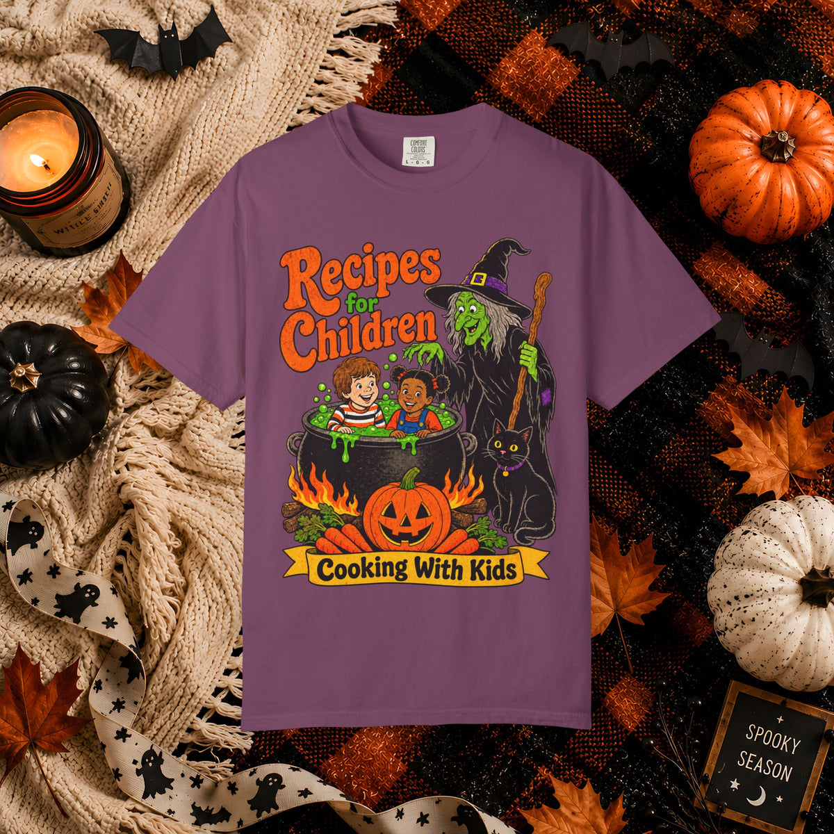 Halloween Kids Cooking T-Shirt — "Recipes for Children: Cooking With Kids" Witch Cauldron Design