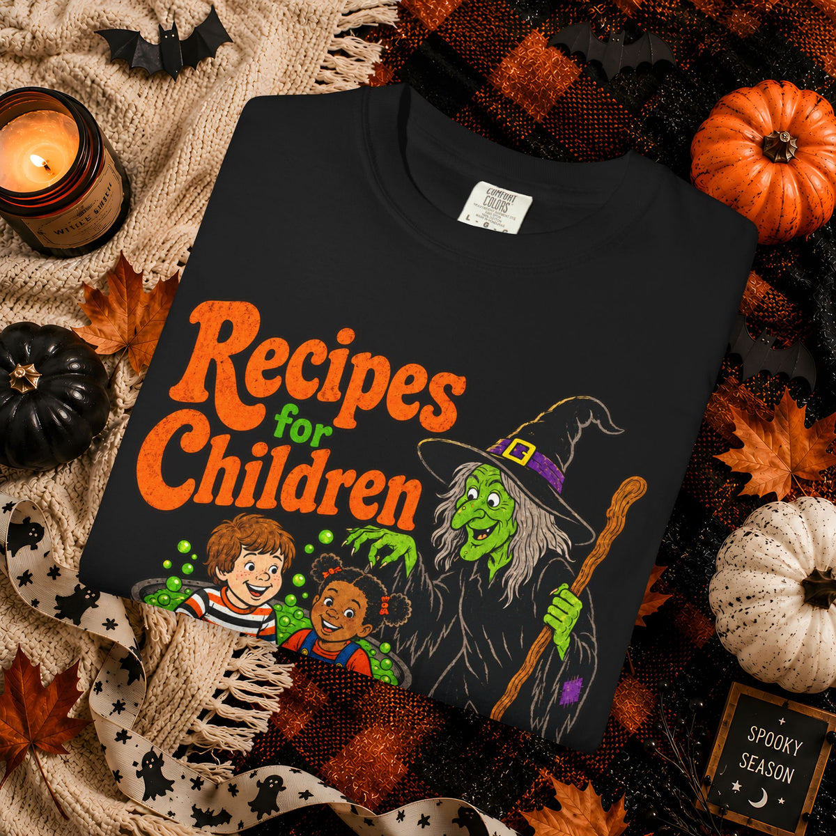 Halloween Kids Cooking T-Shirt — "Recipes for Children: Cooking With Kids" Witch Cauldron Design