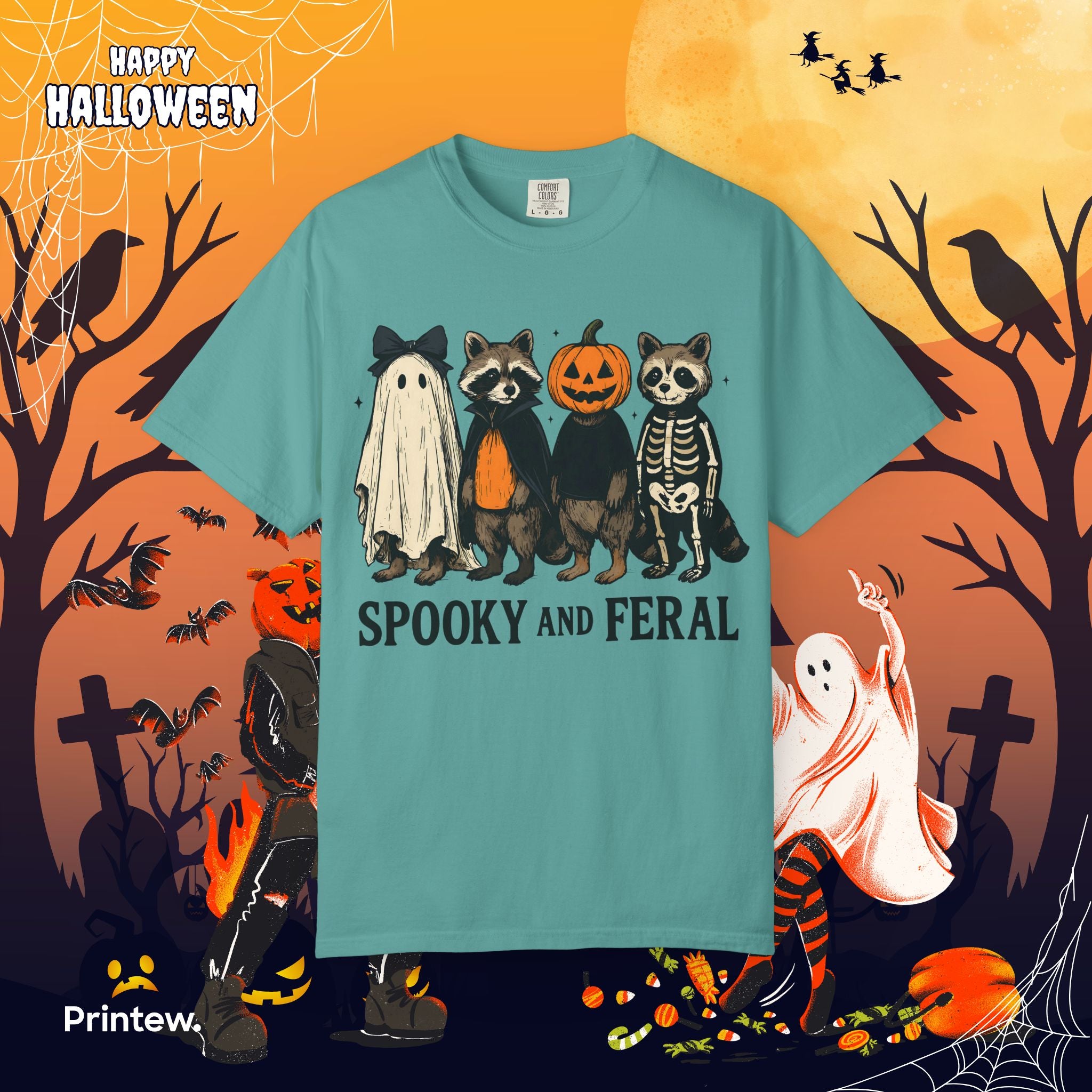 Spooky and Feral Halloween Raccoon T-Shirt