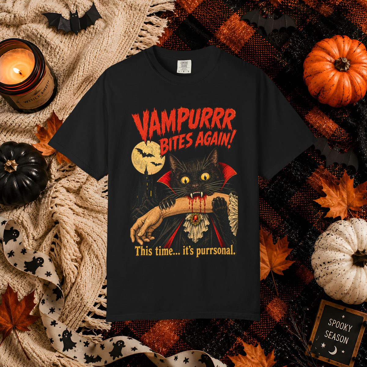 Vampurrr Bites Again! Cat Vampire Halloween T-Shirt — “This time... it's purrsonal.”