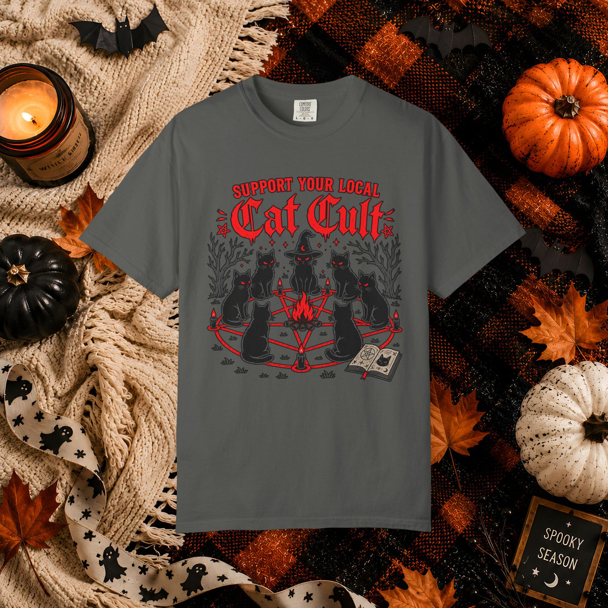 Support Your Local Cat Cult T-Shirt — Funny Witchy Halloween Cat Shirt