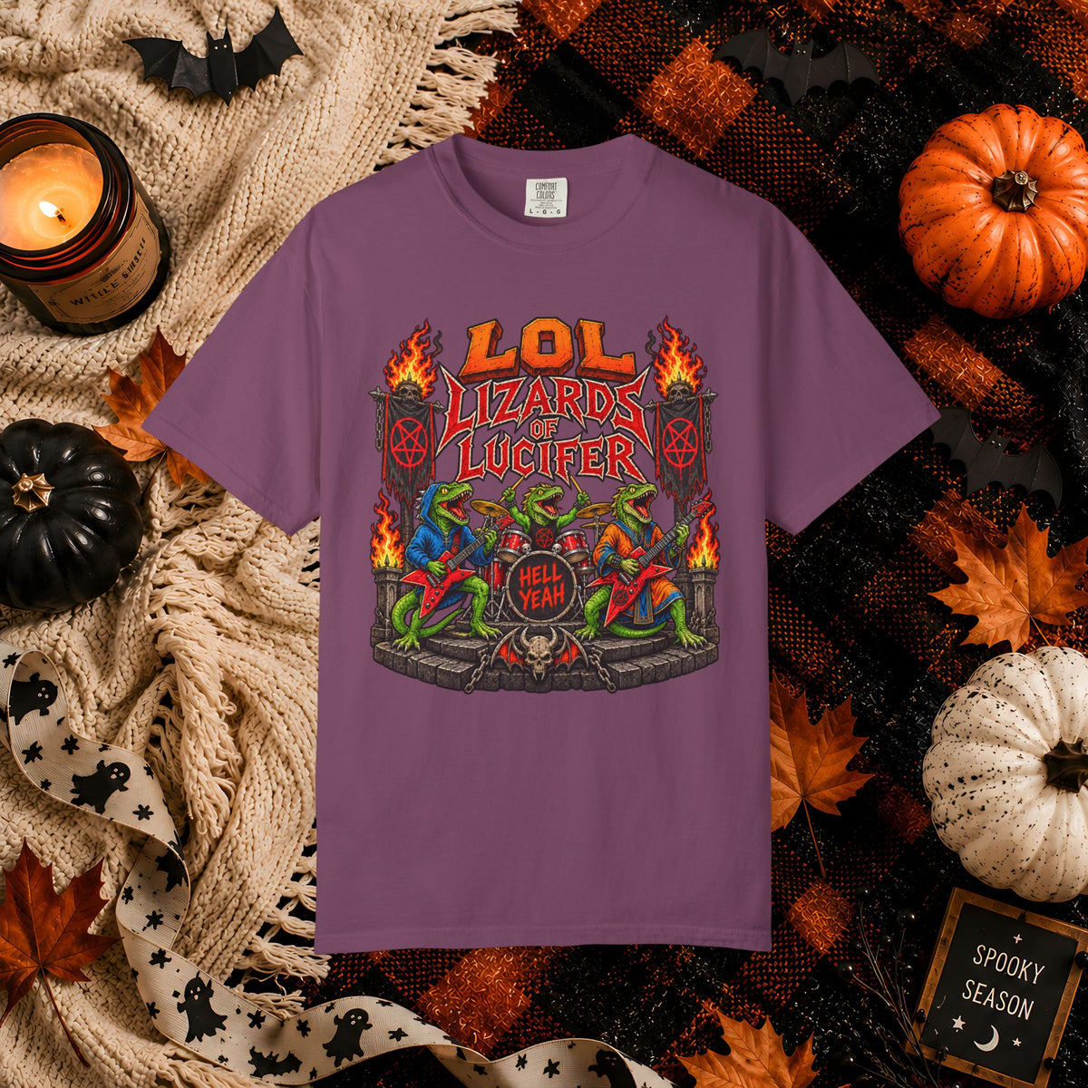 Lol Lizards Lucifer Graphic T-Shirt — Retro Heavy Metal Halloween Tee