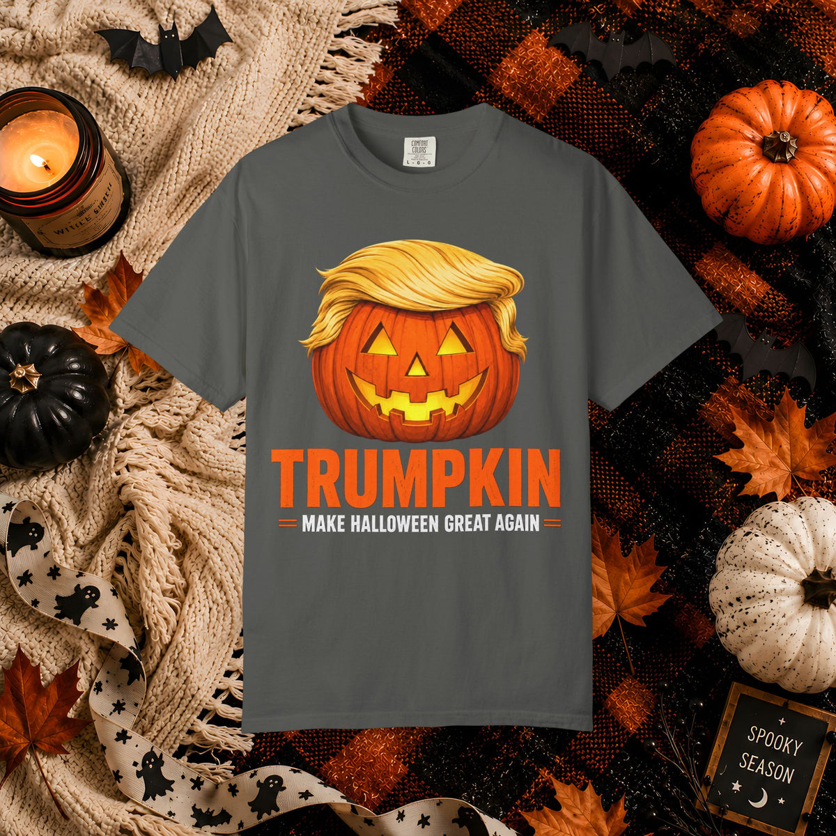 Trumpkin Halloween T-Shirt — Jack-O'-Lantern with Signature Hair