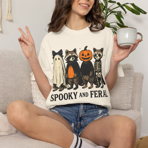 Spooky and Feral Halloween Raccoon T-Shirt